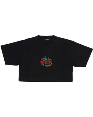 Propaganda Schwarzes croptop tee mit tis stickerei