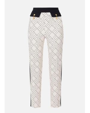 Elisabetta Franchi Stilvolle Logo Print Slim Fit Hose - Weiß