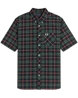 Fred Perry Overhemden ,Veelkleurig ,Katoen Tartan Oxford Overhemd - Zwart