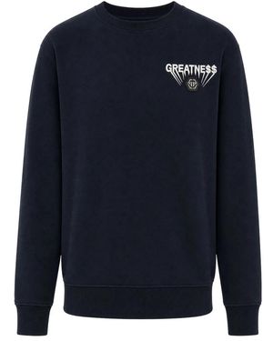 Philipp Plein Hoodies & Sweatvesten ,Blauw ,Katoen Fleece Ronde Hals Sweatshirt Greatness
