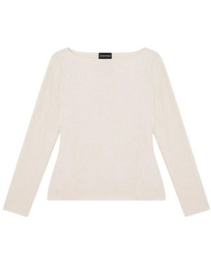 Emporio Armani Tops ,Structuurgebreide Top Van Stretch-Polyviscose - Wit