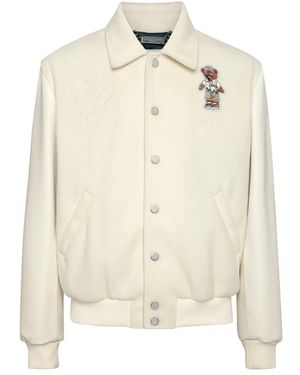 Philipp Plein Jassen ,Wol Leather And Wool Bomber Teddy Beach - Wit