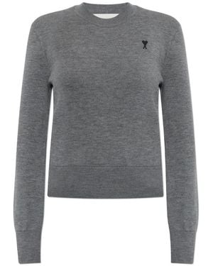 Ami Paris Wollpullover Mit Rundhalsausschnitt - Grau