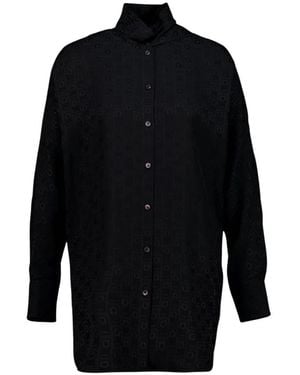 Ferragamo Overhemden ,Zwart ,Zijde Blouse Met Sjaalkraag