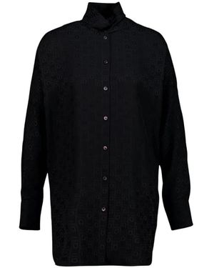 Ferragamo Overhemden ,Zwart ,Zijde Blouse Met Sjaalkraag
