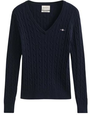 GANT Kabelgebreide V-Halstrui - Blauw