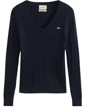 GANT Kabelgebreide V-Halstrui - Blauw