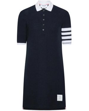 Thom Browne Texturiertes Piqué 4-Bar Polo Kleid - Blau