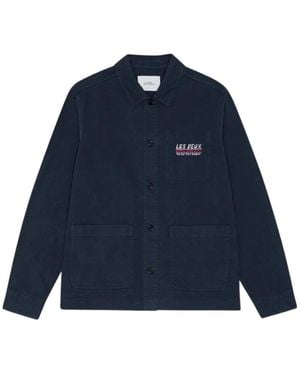Les Deux Herringbone Artist Overshirt - Blau