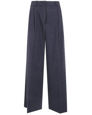 DUNST Broeken ,Grijs ,Leer Wide Pantalon Met Dubbele Plooien - Blauw