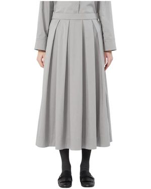 Max Mara Katoen Satijn Geplooide Midi Rok - Grijs
