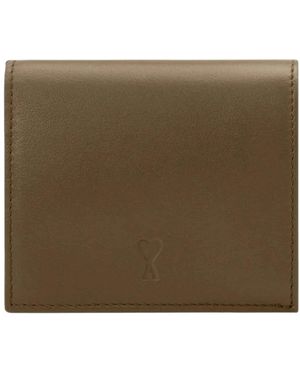 Ami Paris Accessoires ,Bruin ,Leer De Coeur Bifold Portemonnee - Groen