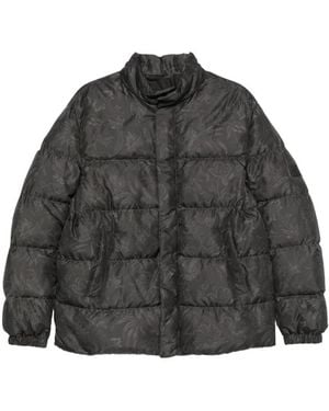 Etro Jassen ,Zwart ,Leer Gewatteerde Jas Met Paisleyprint - Grijs
