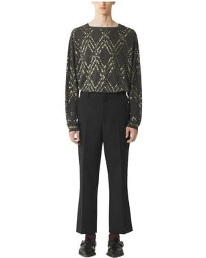 Lanvin Broeken ,Zwart ,Satijn Satijnen Straight Broeken Met Details