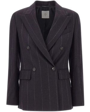 Eleventy Jassen ,Blauw ,Wol Pinstripe Double-Breasted Blazer