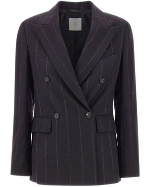 Eleventy Jassen ,Blauw ,Wol Pinstripe Double-Breasted Blazer