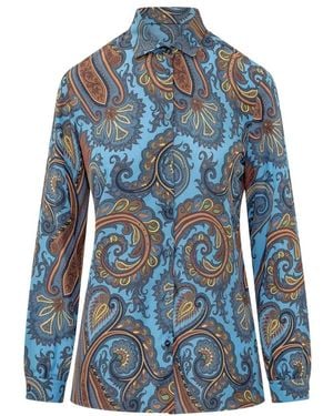 Etro Overhemden ,Blauw ,Twill Top Met Paisley Bladmotief