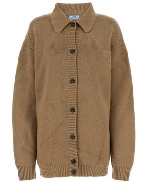 Prada Logo Strickjacke - Braun