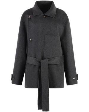 Philosophy Di Lorenzo Serafini Jassen ,Grijs ,Wol Wollen Double-Breasted Jas Met Riem - Zwart