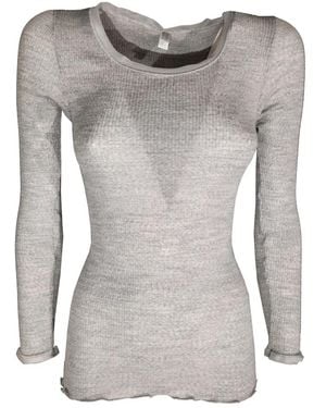 Lisanza Geripptes Langarmshirt Mit Tüllbesatz - Grau