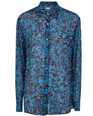 Dries Van Noten Chowy Bedruckte Transparente Hemdbluse - Blau