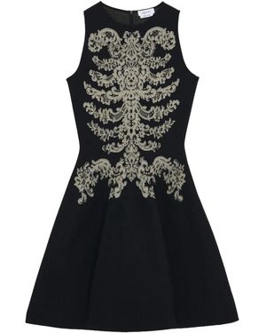 McQueen Kleedjes ,Zwart ,Polyester Lace Ribcage Jacquard Mini Jurk