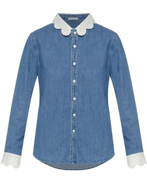 Mother Overhemden ,Blauw ,Katoen The Frilly Foxy Boxy Shirt
