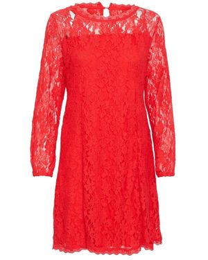 Cream Kleedjes ,Rood ,Kanten Ls-Jurk