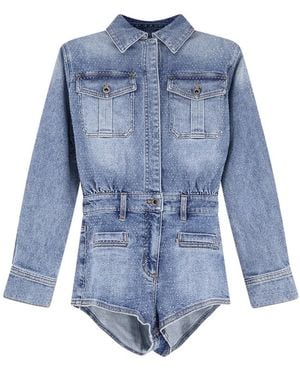 Self-Portrait Rhinestone Denim Playsuit - Blauw