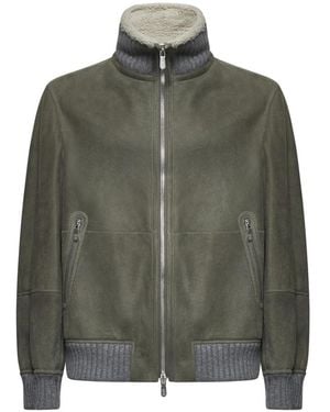 Brunello Cucinelli Jassen ,Groen ,Groene Shearling Bomberjack
