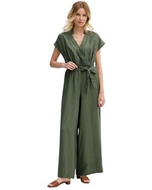 Benetton 100% Linnen Overkruiste Jumpsuit - Groen