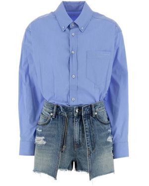 Alexander Wang Bestickter Denim- Und Stretch-Popeline-Jumpsuit - Blau