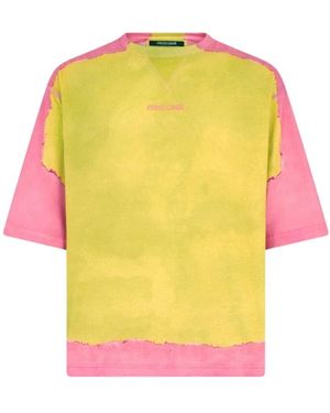 Roberto Cavalli Tops ,Geel ,Katoen Color-Block T-Shirt