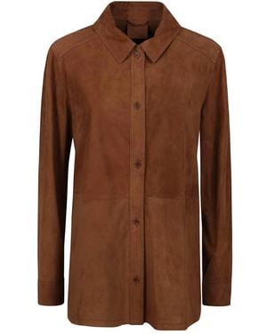 1972 DESA Camicia in pelle scamosciata marrone con colletto