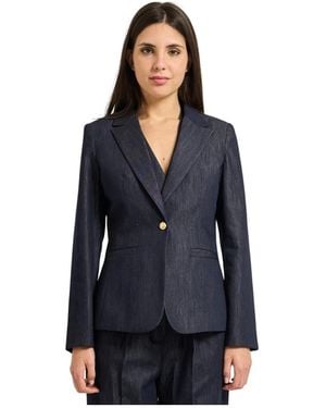 Yes-Zee Jassen ,Blauw ,Leer Single-Breasted Jasje