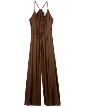 Oltre Lange Satijnen Jumpsuit - Bruin