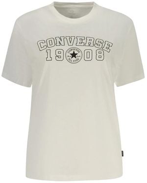 Converse Tops ,Wit ,Katoen T-Shirt Met Korte Mouwen - Naturel