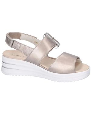 Waldläufer Schoenen ,Grijs ,Leer Comfortabele Brede Pasvorm Zilveren Sandaal - Roze