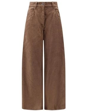 Brunello Cucinelli Broeken ,Bruin ,Katoen Wide-Leg Corduroy Broek