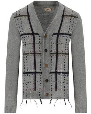 Bob Karierte Woll-Kaschmir-Strickjacke - Grau