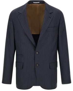 Brunello Cucinelli Pinstripe Blazer Van Scheerwol - Blauw