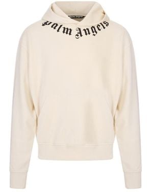 Palm Angels Hoodies & Sweatvesten ,Katoen Neck Logo Regular Hoodie - Wit
