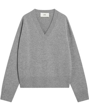 Ami Paris V-Neck Knitwear - Gray