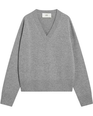 Ami Paris V-Neck Knitwear - Gray