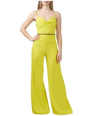 Elisabetta Franchi Jumpsuits & Playsuits ,Geel ,Polyester Cedar Palazzo Jumpsuit Met Riem