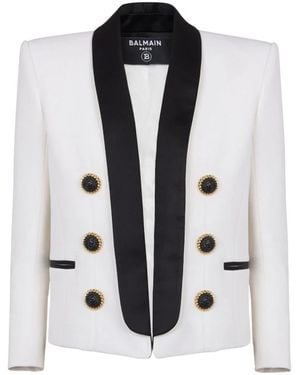 Balmain Jassen ,Wit ,Wol Cropped Jas Met Knopen