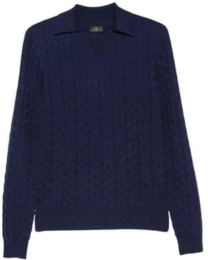 Etro Pullover Mit Polokragen Im Zopfmuster - Blau
