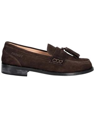 Twinset Schoenen ,Bruin ,Suède Suède Loafers