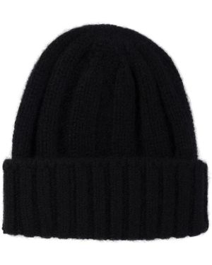 Beams Plus Schwarze Gerippte Cashmere Beanie Mütze