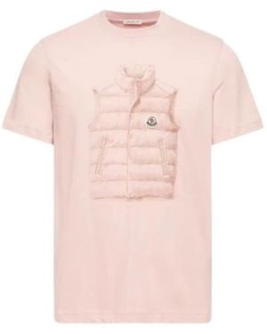 Moncler Tops ,Roze ,Katoen T-Shirt Van Katoen Met Donsjack Print